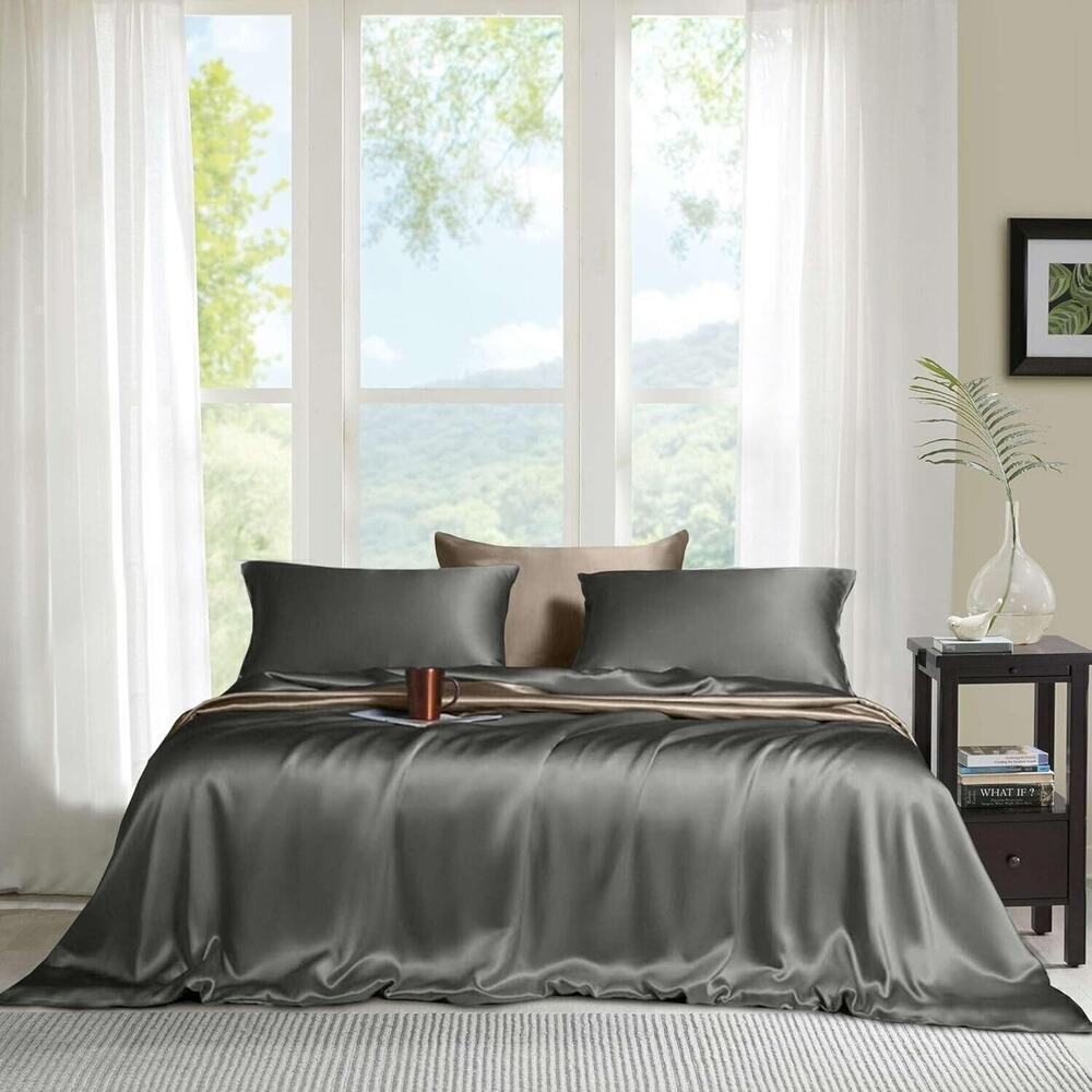 Luxury 100% Viscose Bamboo Cool Softest Bed Sheets Set Deep Pocket Full Gray